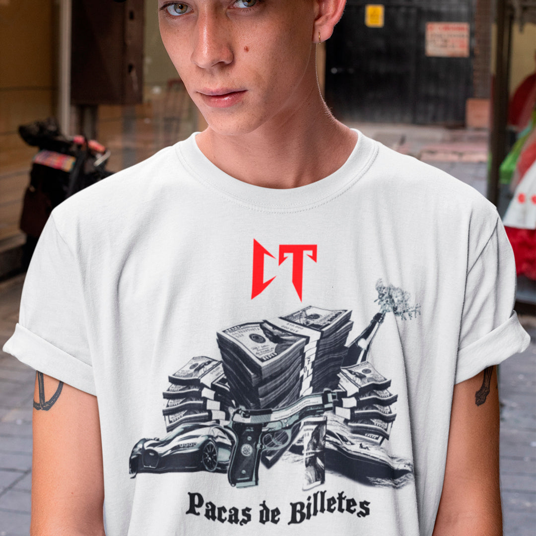 Playera blanca Pacas de billetes CT