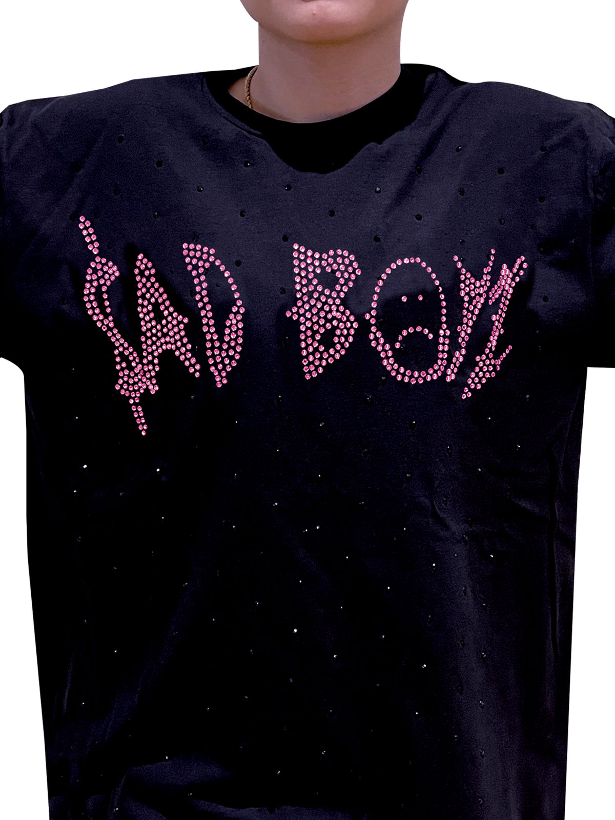 Playera Junior H – Edición Sad Boyz con Pedrería color fiusha