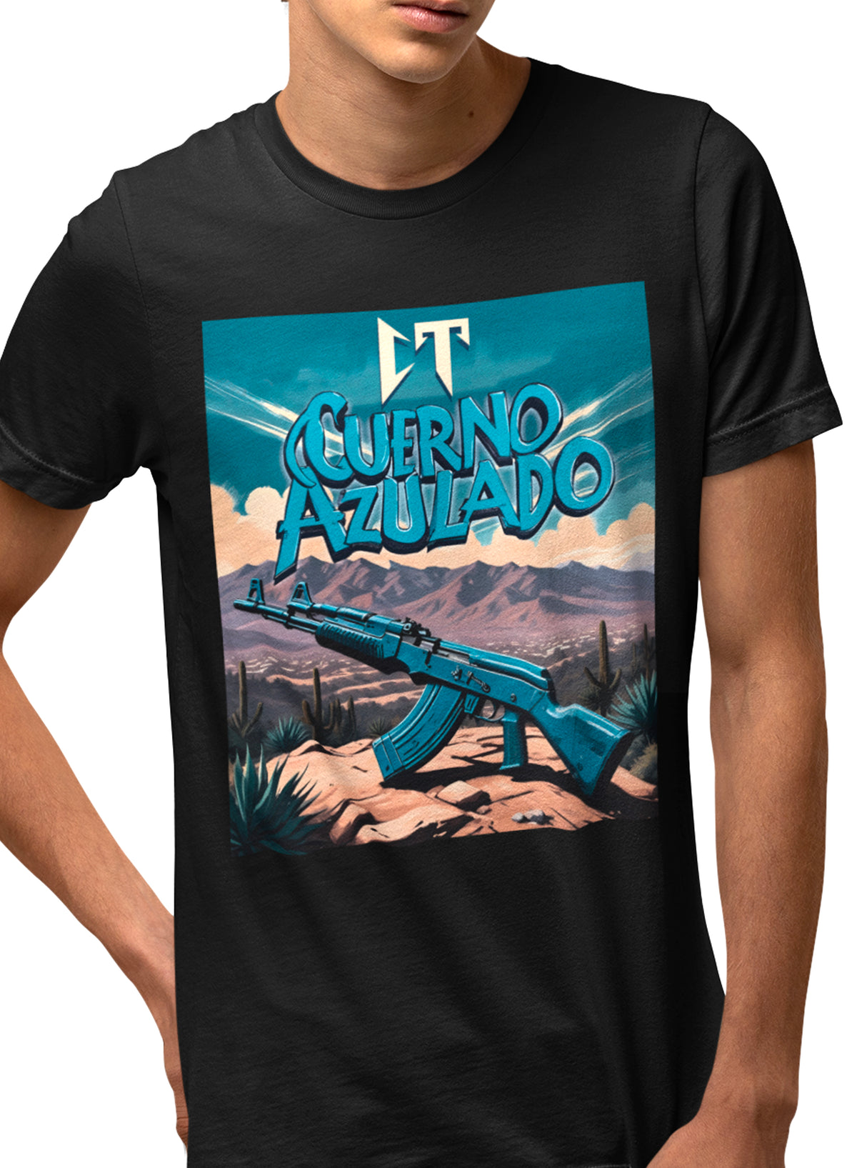 Camiseta negra Cuerno Azulado