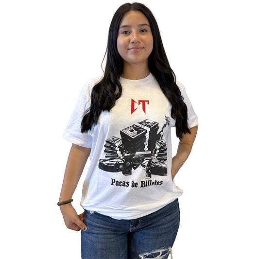 Playera color blanco Pacas de Billetes unisex